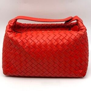Authentic Bottega Veneta Intrecciato Leather HandBag bag, Orange color